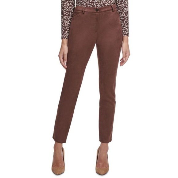 Tommy Hilfiger Womens Faux-Suede Casual Trouser Pants Brown NWT